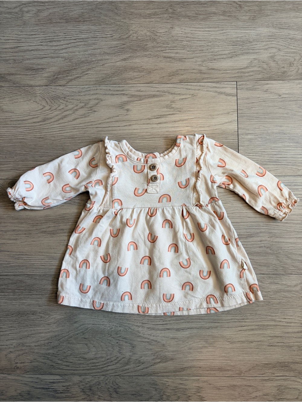 Baby/Toddler Cream Pink Rainbow Long-Sleeve Dress
